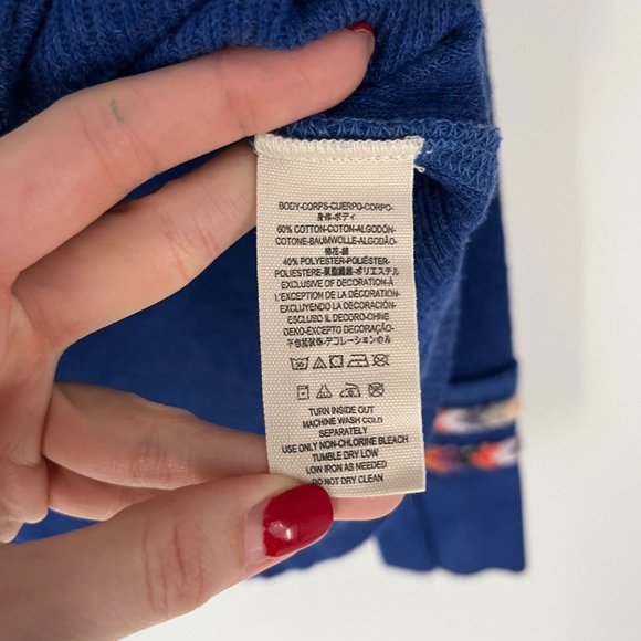 Free People Rainbow Blue Long Sleeve Drop Shoulder Thermal Henley Top Small - Picture 8 of 11